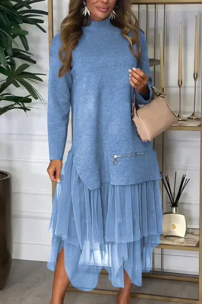 Women’s Casual Solid Color Knit Patchwork Dress ✅