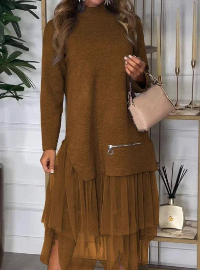Women’s Casual Solid Color Knit Patchwork Dress ✅