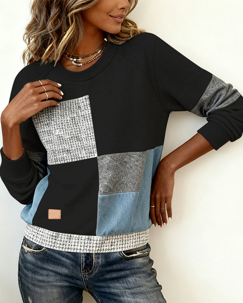Laluna® | Casual Contrast Color Crew Neck Sweatshirt
