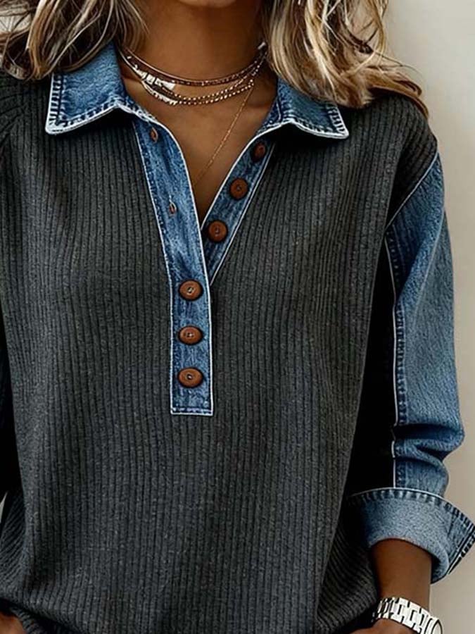 Women'S Casual Contrast Color Stitching Pullover Sweatshirt