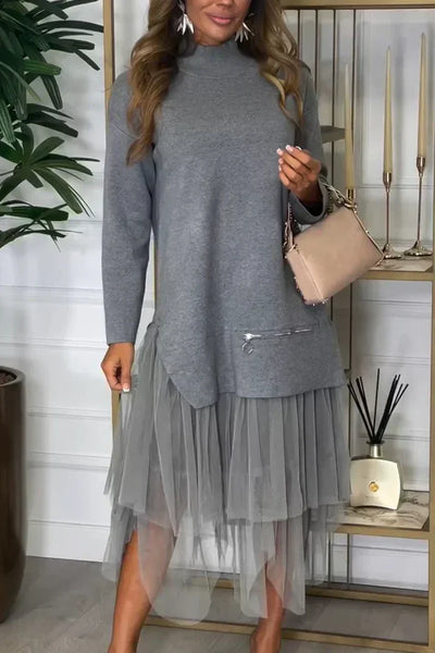 Women’s Casual Solid Color Knit Patchwork Dress ✅