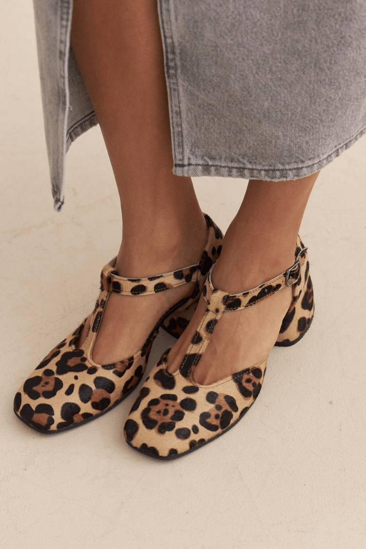 LEOPARD T-STRAP BLOCK HEELS