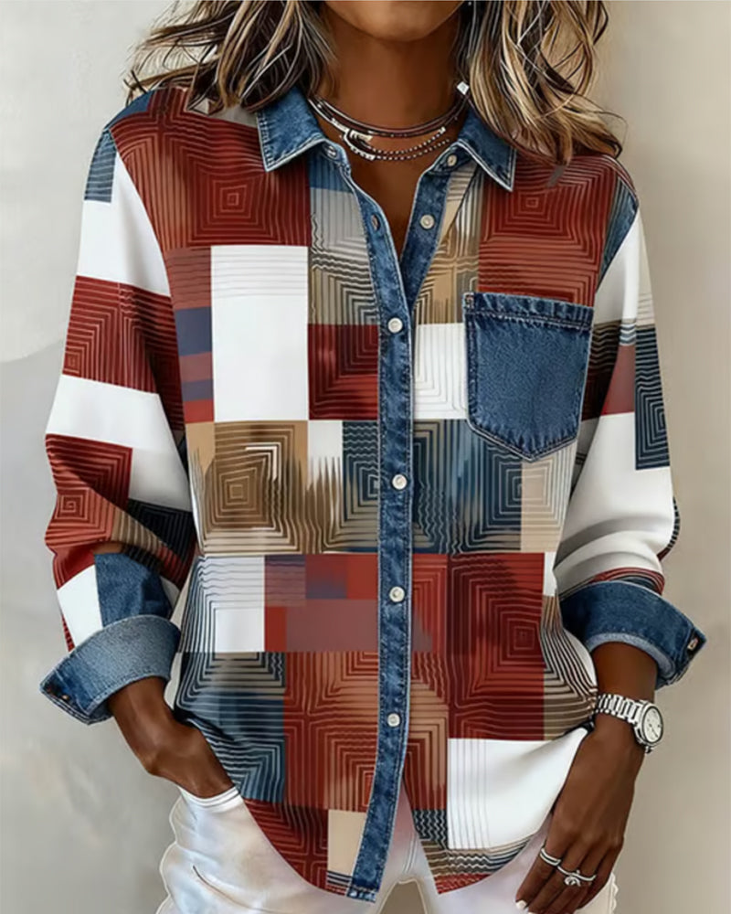 Laluna® | Color Block Shirt Fashionable Collar