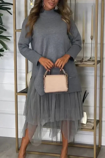 Women’s Casual Solid Color Knit Patchwork Dress ✅