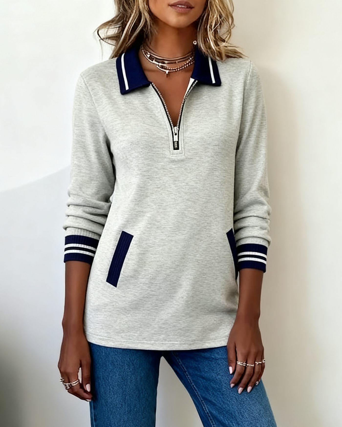 Laluna® | Loose Sweatshirt with Lapel and Zipper