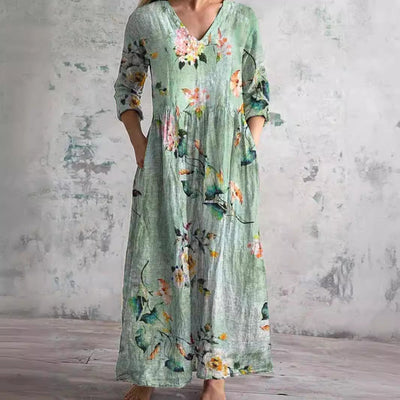 Dearyn | Summer Dress with V-Neck and Floral Pattern