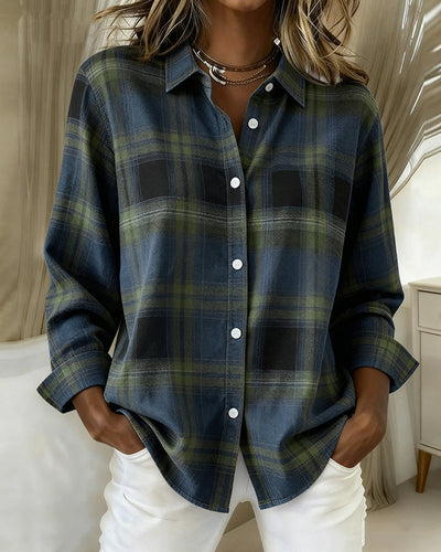 Laluna® | Shirt with Check Pattern and Notched Collar