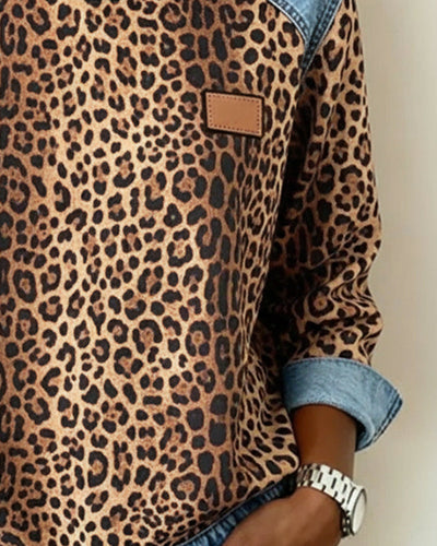 Laluna® | Sweatshirt Leopard Print Denim Patchwork